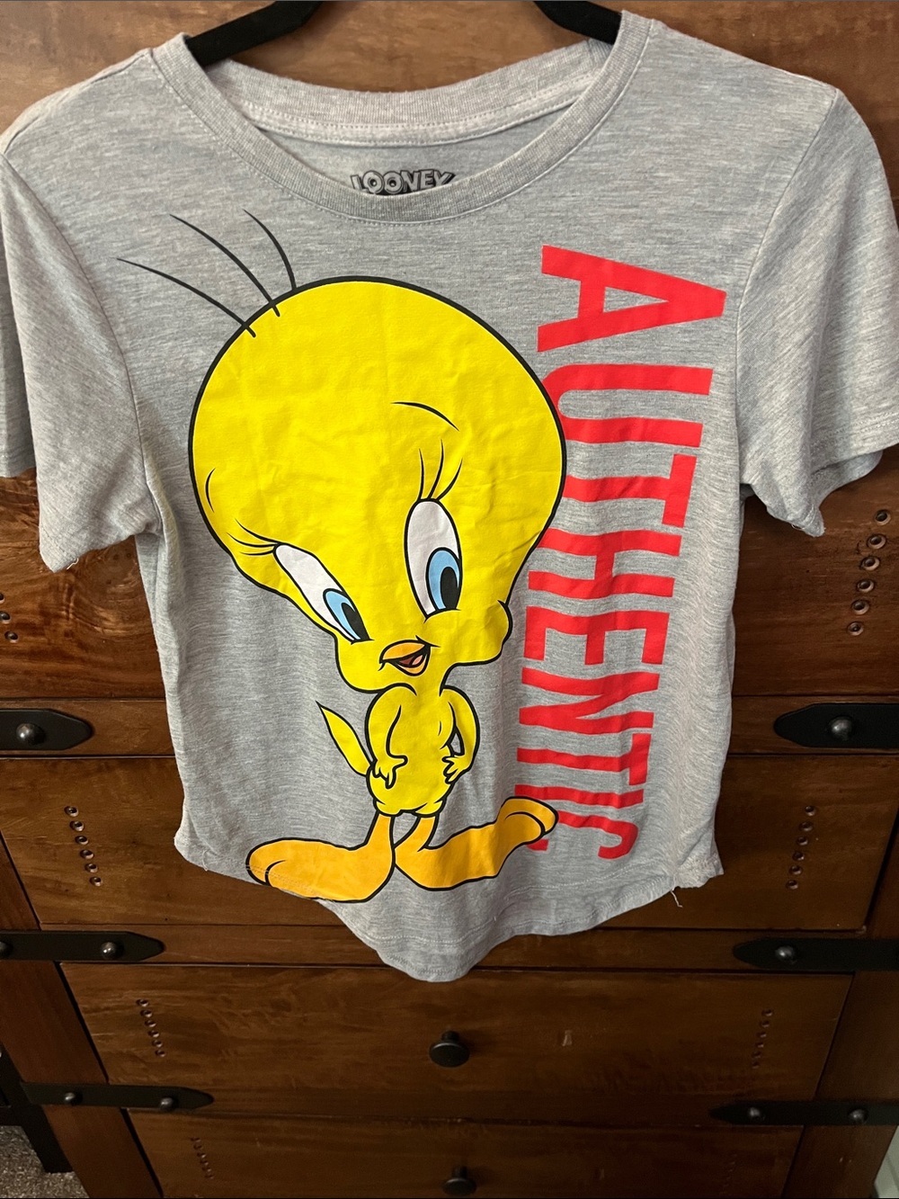 Warner Bros. Gray Tee with Yellow Tweety and Red Side Print